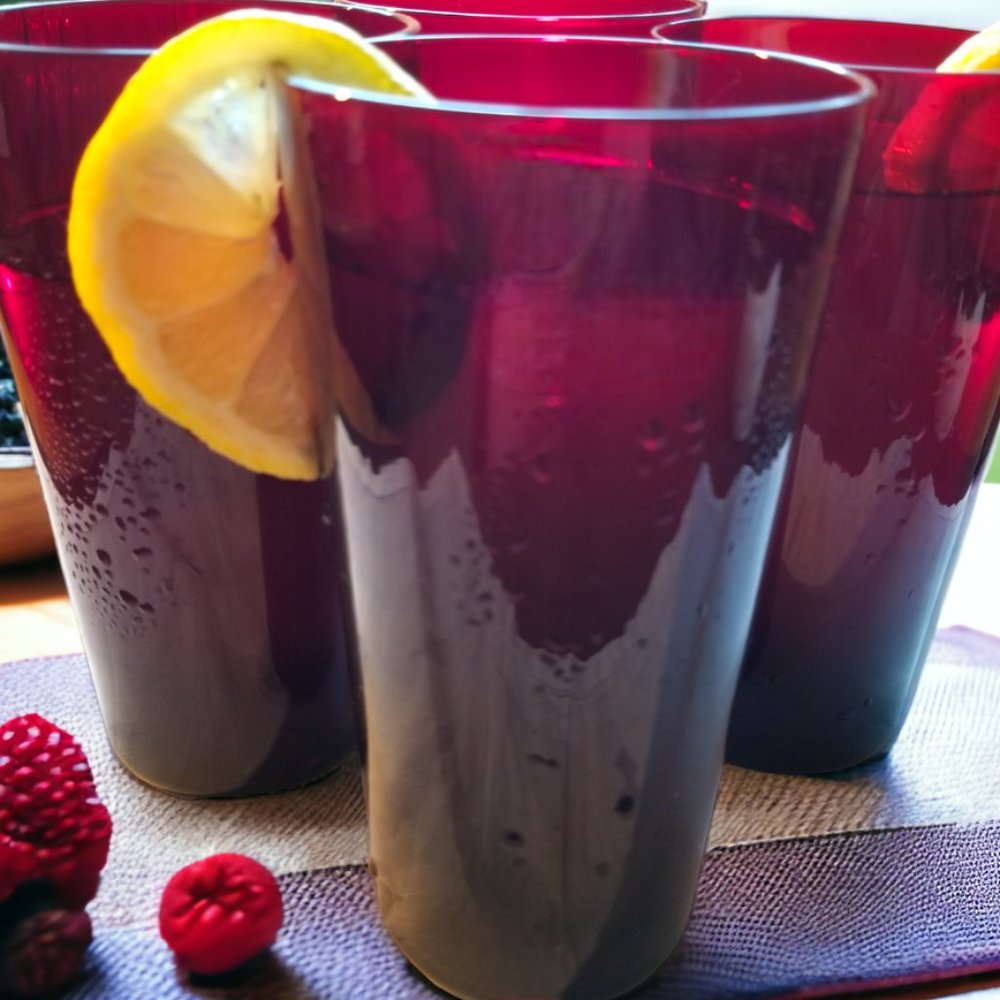 Ruby Red Highball Cocktails Glasses Set of-4 MCM Beverage Tumblers - Picture 7 of 9